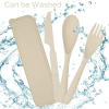 FLONOZZ Travel Cutlery Set with Case, 4Pcs Reusable Plastic Portable Camping Flatware Set (Beige)