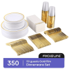 FOCUSLINE 350 Piece Gold Rim Dinnerware Set, Disposable Plastic Plates for Party or Wedding-100 Plastic Plates-50 Plastic Silverware-50 Plastic Cups-5