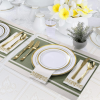 FOCUSLINE 350 Piece Gold Rim Dinnerware Set, Disposable Plastic Plates for Party or Wedding-100 Plastic Plates-50 Plastic Silverware-50 Plastic Cups-5